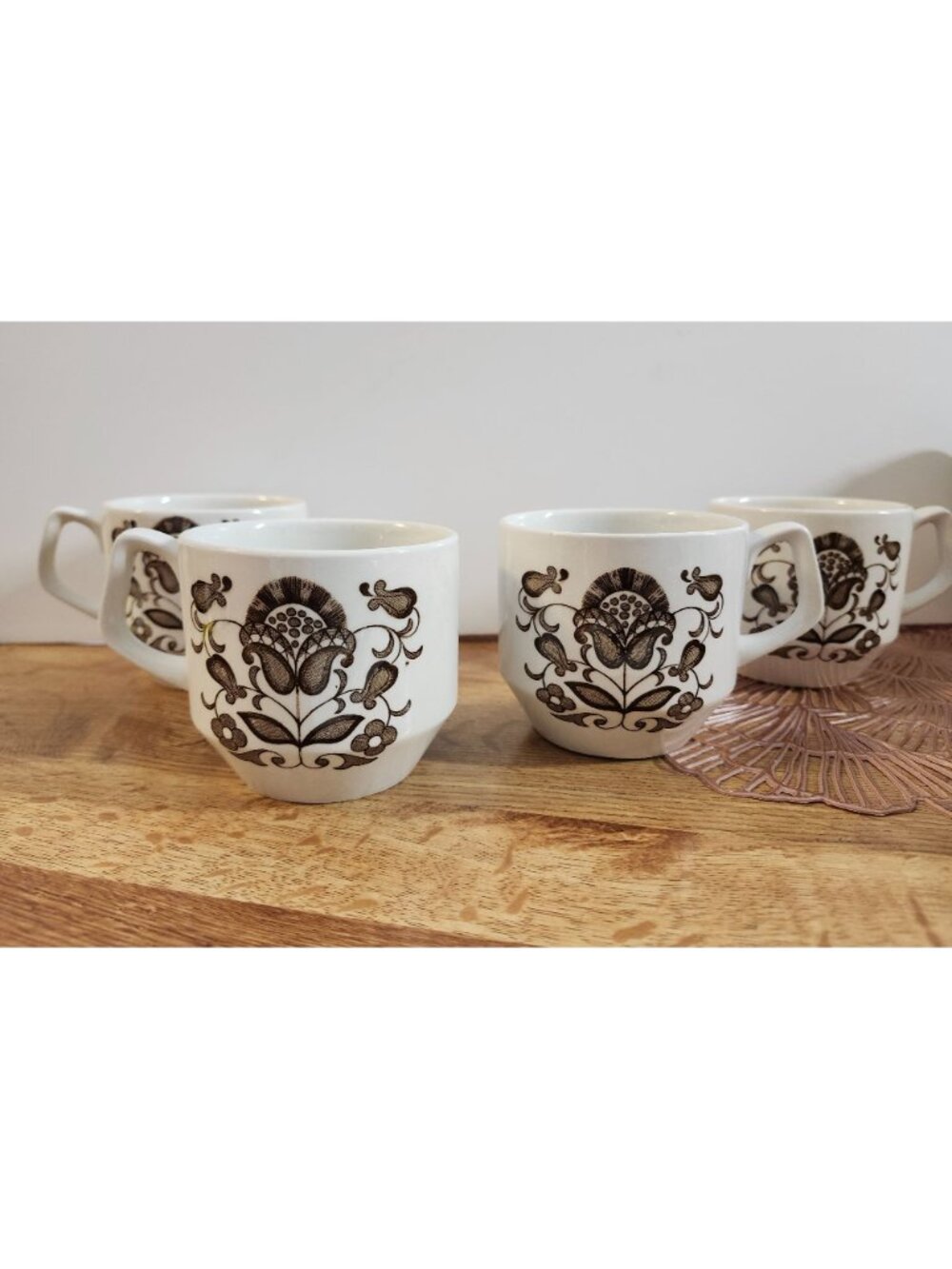 Wellesley Wood & Sons Burslem England Handled Coffee Teacups Brown Floral